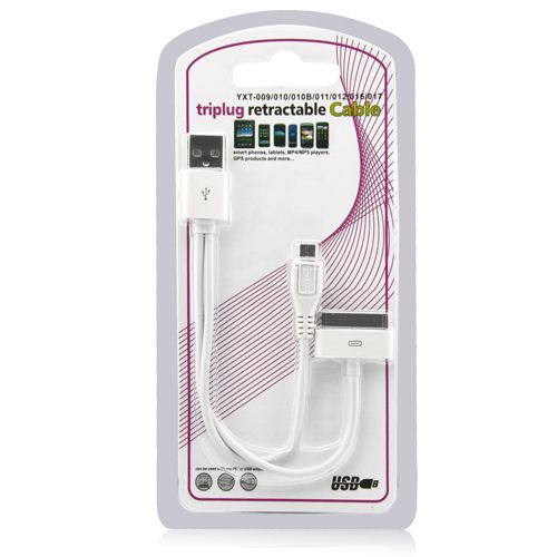 Triplug retrátil Celular Cabo USB para iPhone iPad iPod HTC-